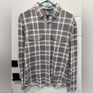 Express Gray and Gold Plaid Flannel Men's  Button Down Shirt
